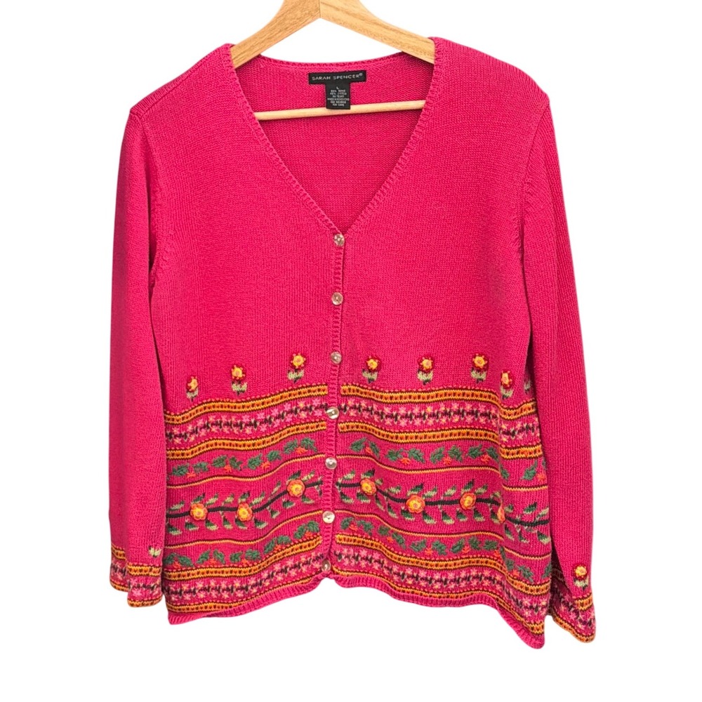 90's Sarah Spencer Cardigan Sweater Cottagecore Grandma Core Floral Embroidered